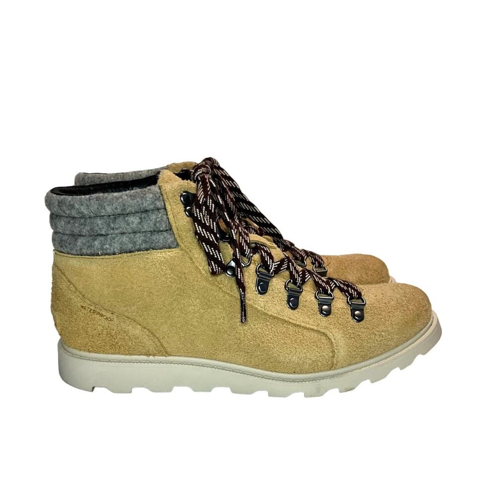 Sorel Conquest Hiking Boot Size 9.5 Ainsley Tan Leather Gray Wool NWT